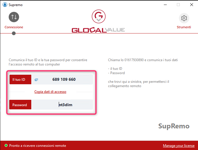 ID e Password SupRemo per Operatore